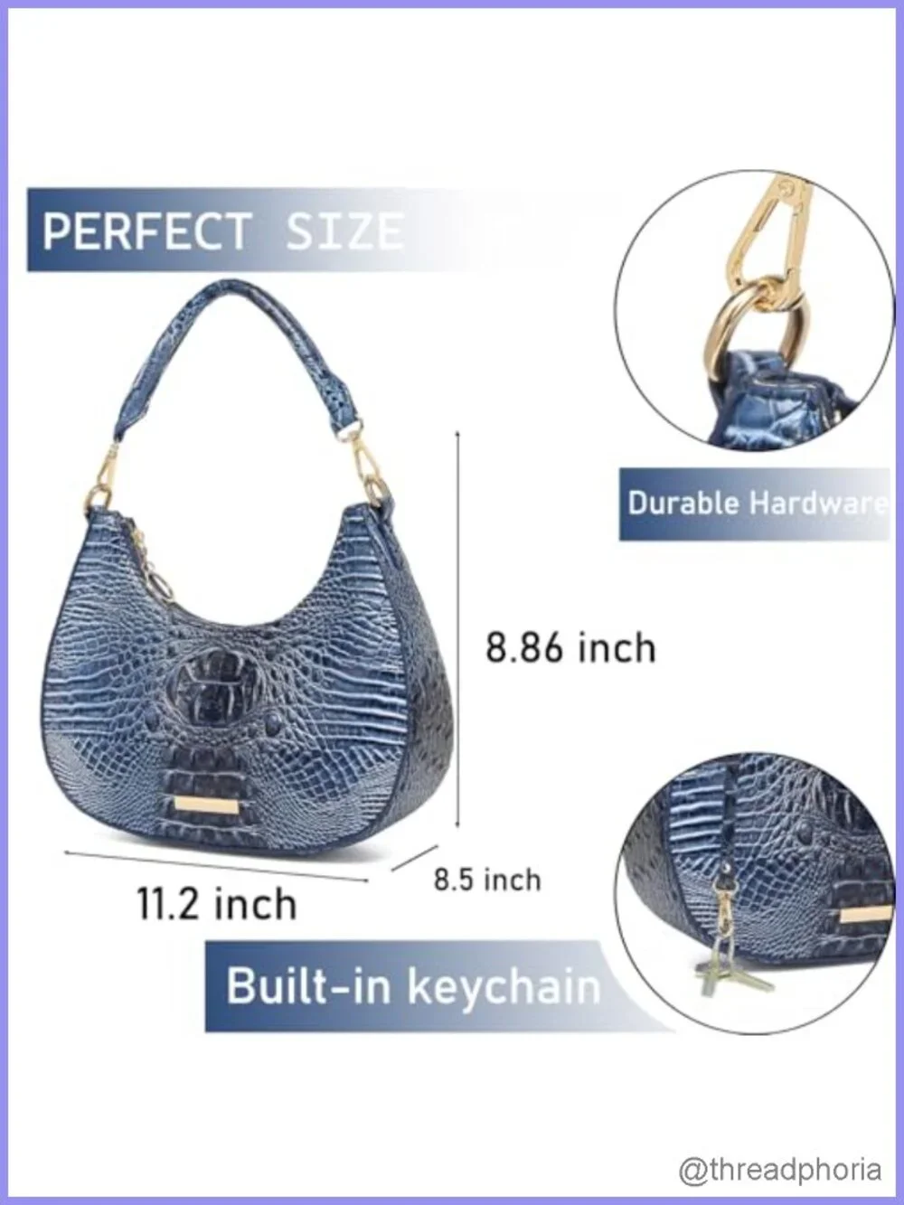 Vegan Leather Croc Embossed Hobo Bag Crescent Shoulder Purse Clutch Handbag